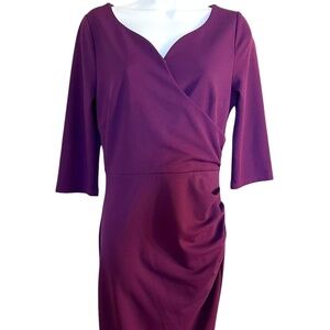 Musol | Plum Colored Dress | 3/4 Sleeve | Side Ruching Detail